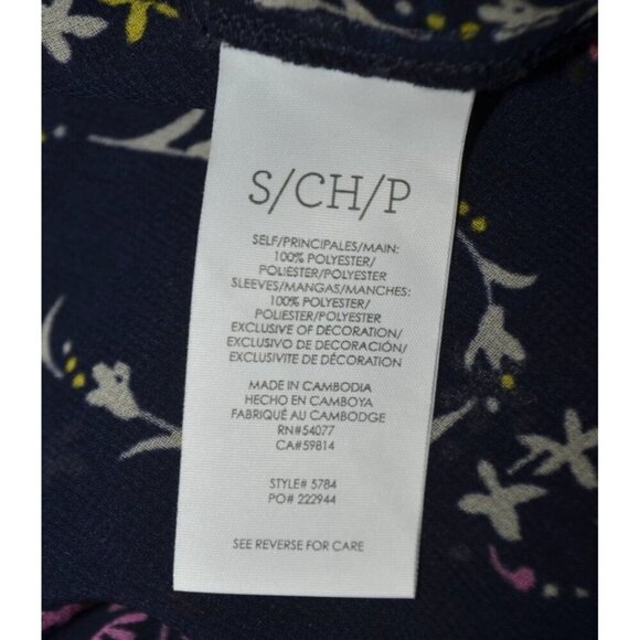 Cabi Sheer Blue Floral Long Sleeve Blouse Top Size S Tie Tassel Neckline Career - Picture 10 of 11